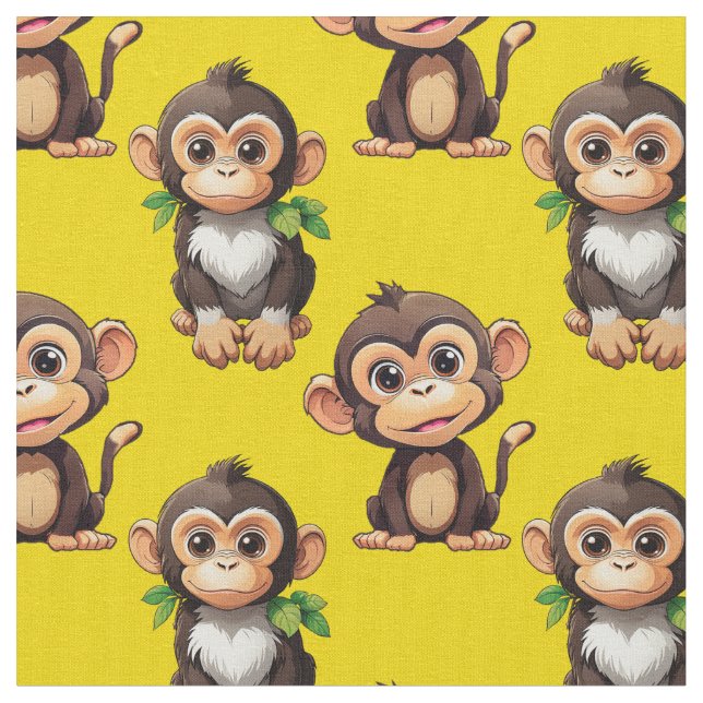 Tela Monkey Pattern Design Yellow  (De cerca)