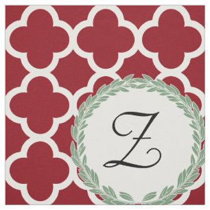 Tela Monograma Letra maroon Wine Sage Quatrefoil verde