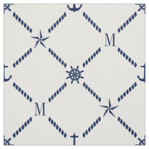 Tela Monograma náutico blanco y azul