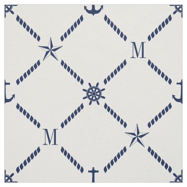 Tela Monograma náutico blanco y azul (Retal)