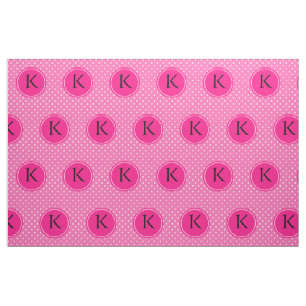 Tela Monograma Patrón de puntos de polka blanca y rosa 