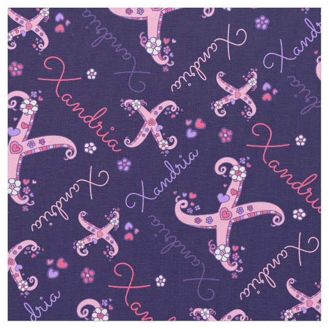 Tela Monograma X y nombre personalizado Tejido Willow (De cerca)