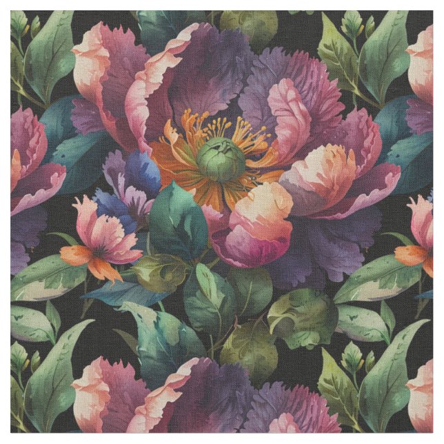 Tela Moody elegante floral rosa oscuro (De cerca)