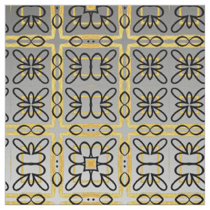 Tela Moody Gray Gold Geométrico Cotton Twill Yardage