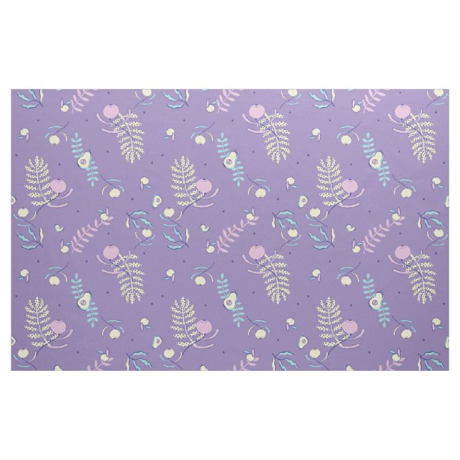 Tela morada con estampado floral y patrones de man (Yarda)