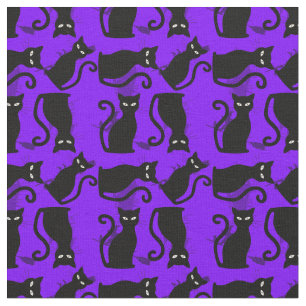 Tela morado de bruja de gato negro de halloween