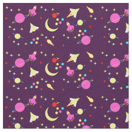 Tela Morple Mauve Space Rocket Comet Planet Stars Moon