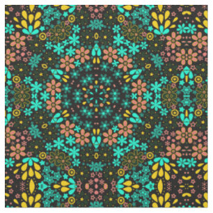 Tela Mosaico abstracto aleidoscópico floral floral negr