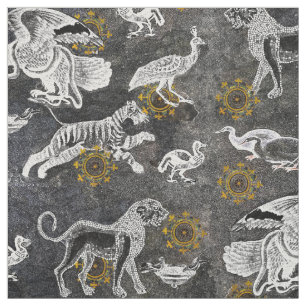 Tela Mosaico elegante con león, tigre, águila, pavo r