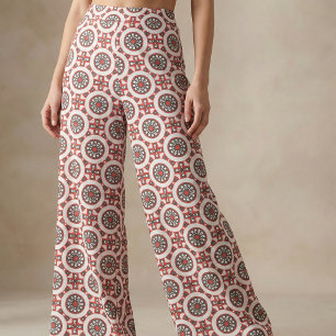 Tela Mosaico Étnico Geométrico Gris Rojo Negro y Blanco