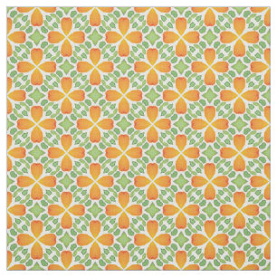 Tela mosaico floral Naranja retro de flores de los años