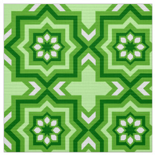 Tela Mosaico marroquí, esmeralda, verde anime y blanco