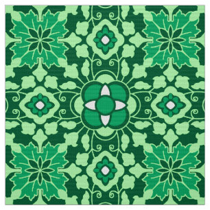 Tela Mosaico marroquí florido, verde jade claro y oscur
