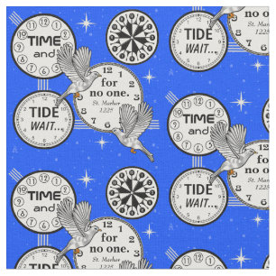 Tela Moscas de tiempo - Aves y Relojes - Azul brillante