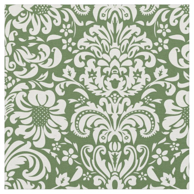 Tela Moss Green Floral Damask (De cerca)