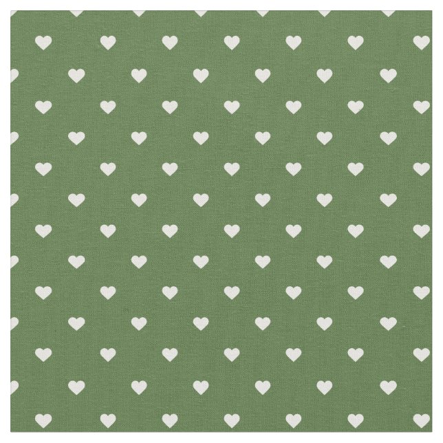 Tela Moss Green Polka Dot Hearts (De cerca)