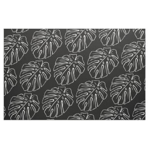 Tela Motif De Hoja Tropical Blanca En Negro Elegante