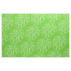 Tela Motif De Hoja Tropical Blanca En Verde Lime
