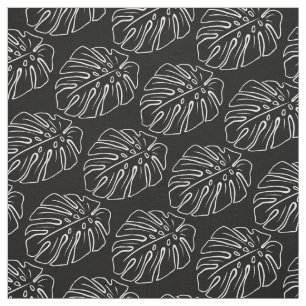 Tela Motif De Hoja Tropical Blanca Sobre Negro