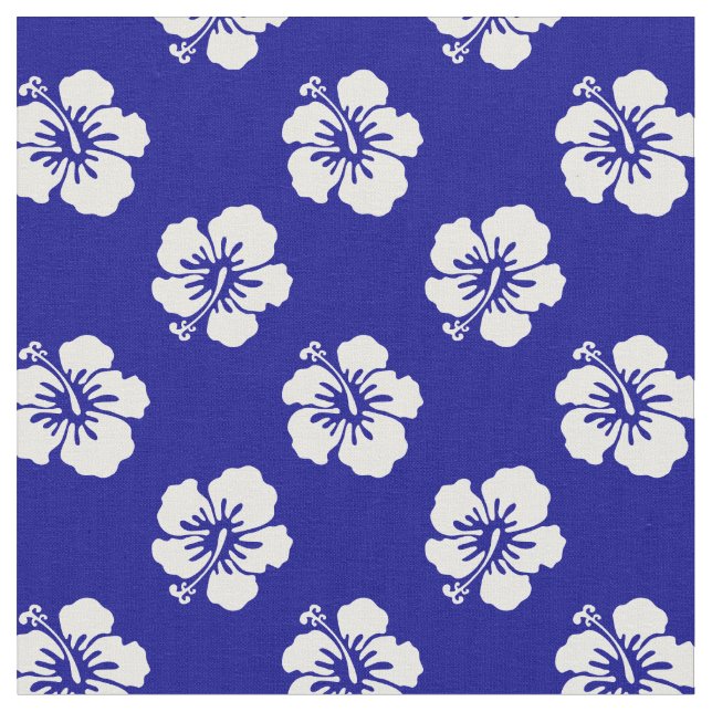 Tela Motif Hawaïen Hibiscus Bleu et blanc (De cerca)