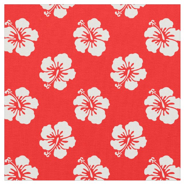 Tela Motif Hawaïen Hibiscus Rouge et blanc (De cerca)