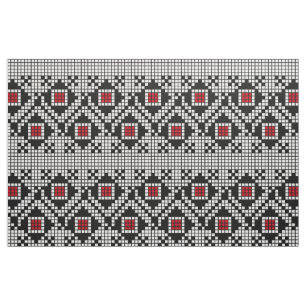 Tela Motif rumano geométrico rojo y negro