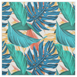 Tela Motivo verde de hojas de palma tropicales