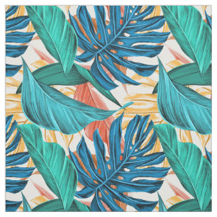 Tela Motivo verde de hojas de palma tropicales