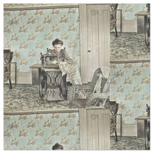 Tela Mujer de 1890 en máquina de coser foto tintada