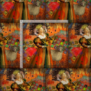 Tela Mujer de Aries Naranja: Collage de Arte Antiguo de