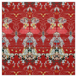 Tela Mujer,FLORES CENTRALES Patrón de Klimt blanco rojo