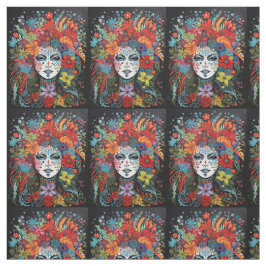 Tela Mujer mardi de hierba en máscara con color de cabe