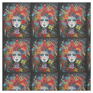 Tela Mujer mardi de hierba en máscara con color de cabe