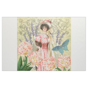 Tela Mujer victoriana floral rosa Regencia