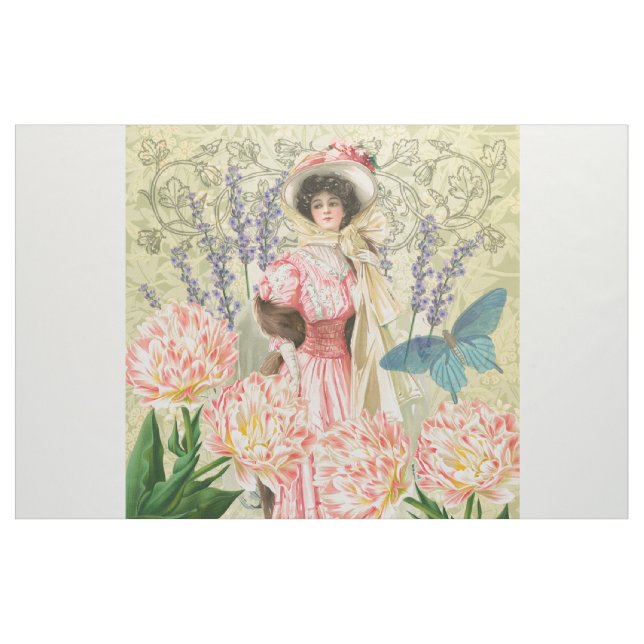 Tela Mujer victoriana floral rosa Regencia (Yarda)