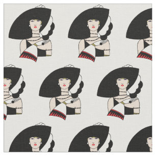 Tela Mujer Vintage Art Déco con sombrero guantes color