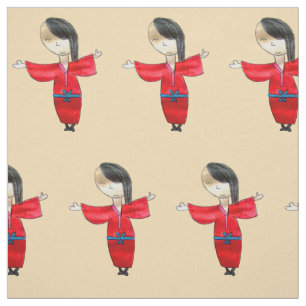 Tela Muñeca japonesa del dibujo animado con arte lindo