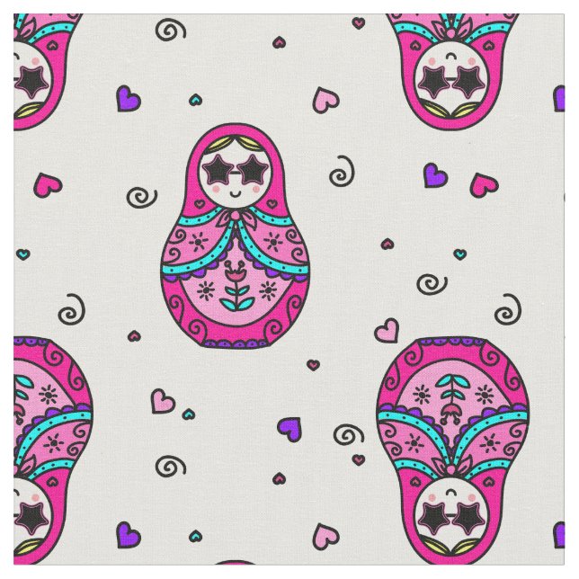 Tela muñeca rusa rosa kawaii (De cerca)