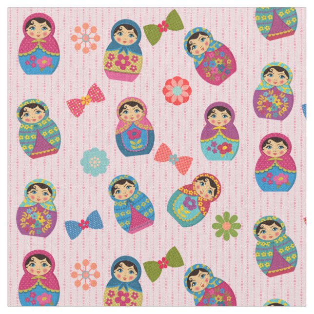Tela Muñecas rusas Matryoshka de fondo rosado (De cerca)