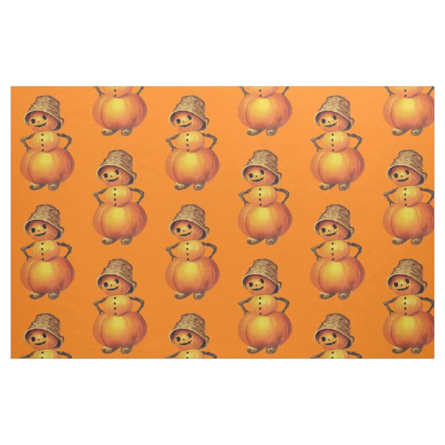 Tela Muñeco de nieve de Jack O' Lantern sonriente naran ("Cuarto gordo" (fat quarter))