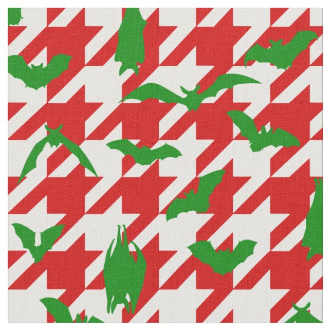 Tela murciélagos de cuadros feos de Navidad rojo verde (De cerca)
