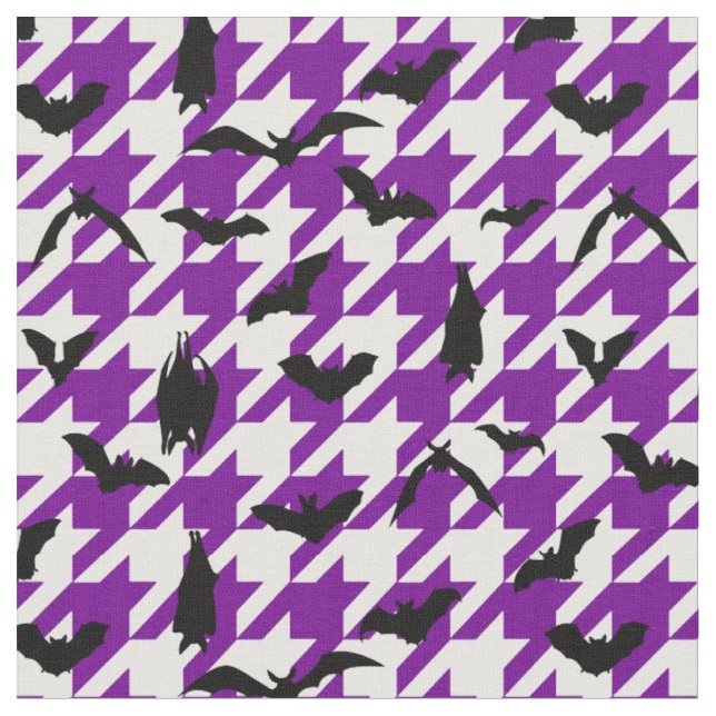 Tela murciélagos negros de halloween morada (De cerca)