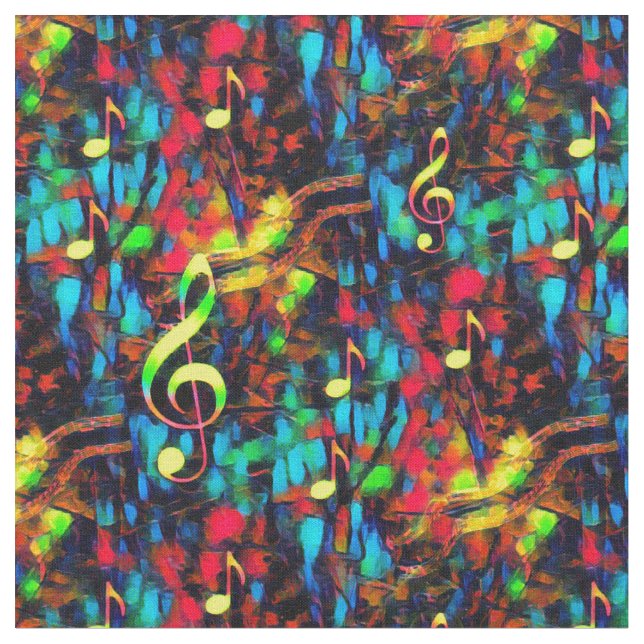 Tela Music Notes Bright Abstract Fabric (De cerca)