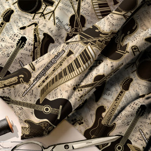 Tela Música de hojas e instrumentos Black/Gold ID481