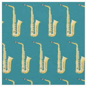 Tela Música saxofoniana Decoración Verde azulada