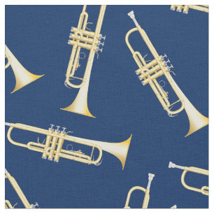 Tela Músico musical Trumpets Decoración azul