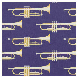 Tela Músico musical Trumpets Decoración azul