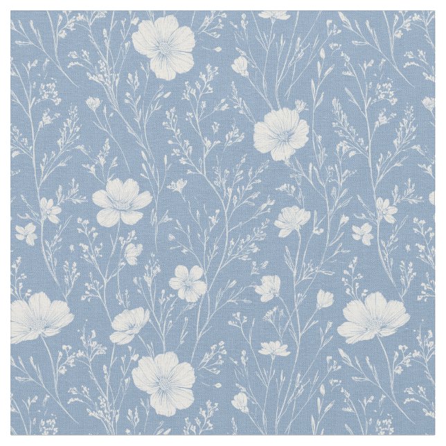 Tela Muted Blue And White Wildflower Pattern (De cerca)