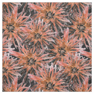 Tela Naranja acuarela y flores marrones.