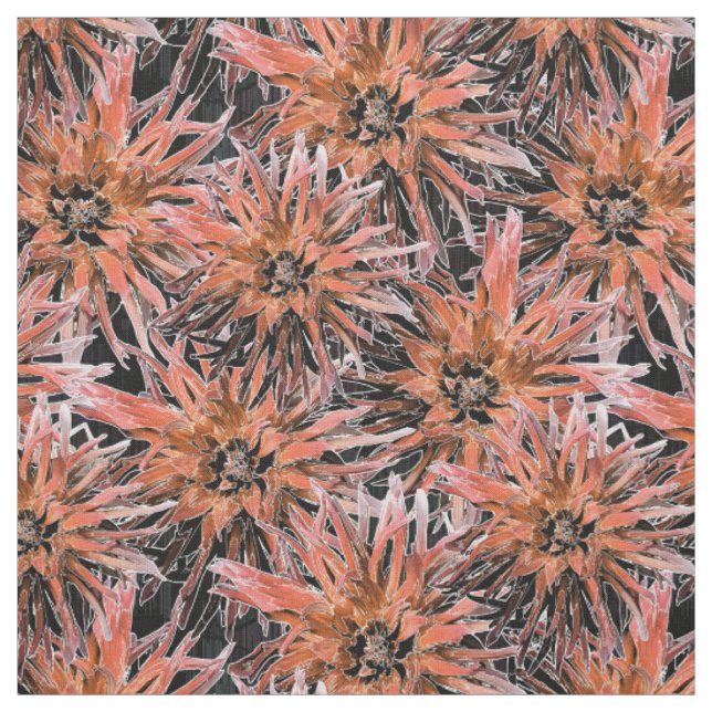 Tela Naranja acuarela y flores marrones. (Retal)